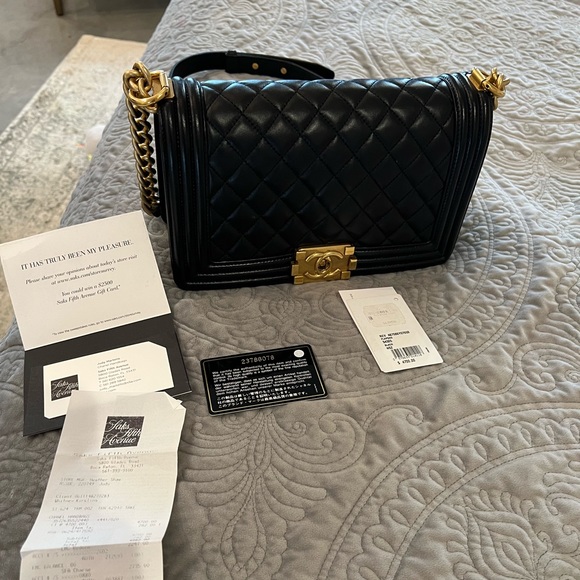SOLD ‼️ 
Chanel med boy bag black with gold hardware pristine condition - Picture 3 of 6